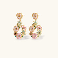 Blooming Garden floral statement drop earrings with soft pink mint and green zirconia | Olaty
