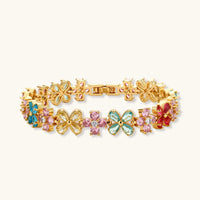 Garden Bloom multicolor zirconia floral bracelet with pink turquoise red and champagne stones | Olaty