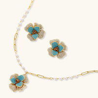Sapphire blue zirconia flower jewelry set with necklace and earrings | Olaty