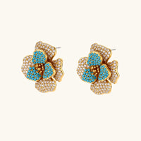 Sapphire Bloom floral statement earrings with blue and clear zirconia | Olaty