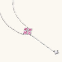 Pink Zirconia geometric Y necklace with square pendant and clear drop stone | Olaty