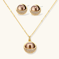 Solar sphere Zirconia pendant necklace and matching Statement Stud Earrings jewelry set | Olaty
