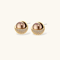 Sculptural dome Statement Stud Earrings with polished sphere and sparkling Zirconia details | Olaty