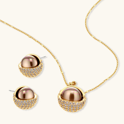Sculptural sphere Zirconia necklace and matching dome Statement Stud Earrings | Olaty
