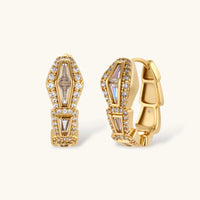 Gold plated geometric huggie earrings with faceted zirconia accents | Olaty