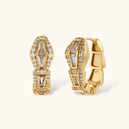 Gold plated geometric huggie earrings with faceted zirconia accents | Olaty