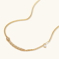 Geometric gold plated necklace with zirconia segments and teardrop charm | Olaty
