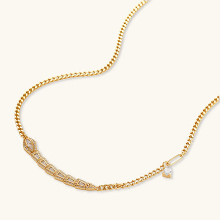 Geometric gold plated necklace with zirconia segments and teardrop charm | Olaty