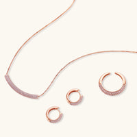 Rose pavé zirconia necklace with matching huggie earrings and adjustable ring | Olaty