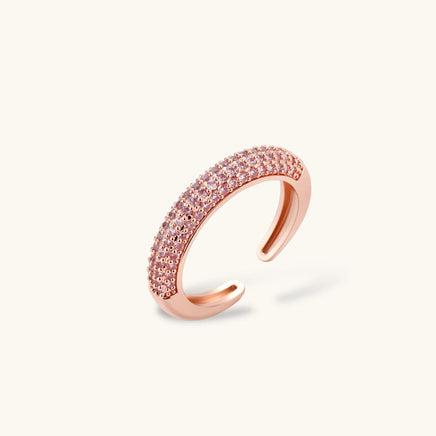 Rose pavé zirconia adjustable open ring with double-row stone setting | Olaty