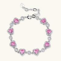 Pink heart zirconia bracelet with clear halo stones and silver tone setting | Olaty