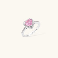 Pink heart zirconia halo ring with sparkling stone-set band | Olaty