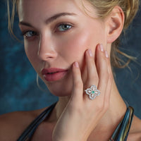 Green Moissanite Spark Lucky Charm Clover Ring | Olaty
