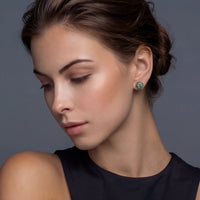 Green Moissanite Spark Halo Studs Earrings | Olaty