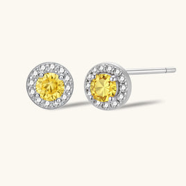 GRA Certified Yellow Moissanite Diamond Sunburst Halo Stud Earrings 925 Sterling Silver VVS1 | Olaty