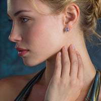 Blue Moissanite Spark Prism Square Studs Earrings | Olaty