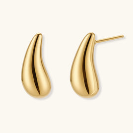Golden Teardrop gold stud earrings front and post view | Olaty