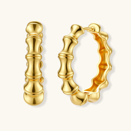 Bamboo Segment gold hoop earrings front and angled view | Olaty