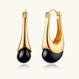Midnight black agate drop earrings front and side view | Olaty