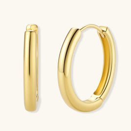 Golden Hour Hoops in polished 14K gold-plated sterling silver shown from front and side | Olaty