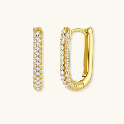 Starlit gold huggie hoop earrings with rows of pavé crystals | Olaty