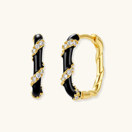 Midnight Stripe Hoops with black enamel and cubic zirconia accents in 14K gold-plated sterling silver | Olaty