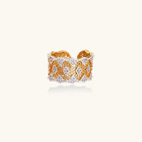 Honeycomb crystal statement ring with gold-tone lattice and sparkling zirconia details, front view | Olaty