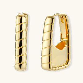 Bamboo Sculpted Huggie Hoops in 18K gold-plated sterling silver shown from front and angled views | Olaty