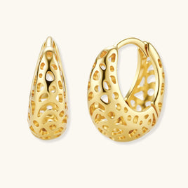 Honeycomb Dream gold openwork hoop earrings angled view | Olaty