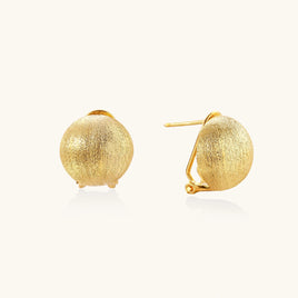 Brushed Gold Vermeil Dome Clip Earrings front and side view | Olaty