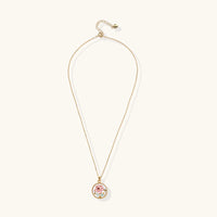Full view of rose floral pendant necklace with delicate gold chain and adjustable extender | Olaty