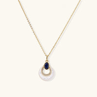 Lapis lazuli and mother of pearl teardrop pendant necklace with gold-tone chain | Olaty