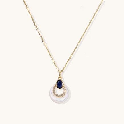 Lapis lazuli and mother of pearl teardrop pendant necklace with gold-tone chain | Olaty