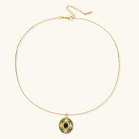 3. Full view of emerald green oval pendant necklace with gold chain and adjustable extender | Olaty