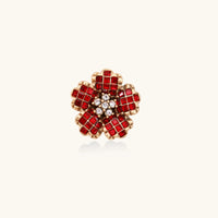 Front view of crimson bloom statement ring with red zirconia petals and clear zirconia center | Olaty