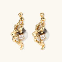 Front view of gold-tone serpent drop earrings featuring marbled teardrop centers and clear square zirconia accents | Olaty