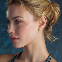 Yellow Moissanite Spark Golden Halo Studs Earrings | Olaty