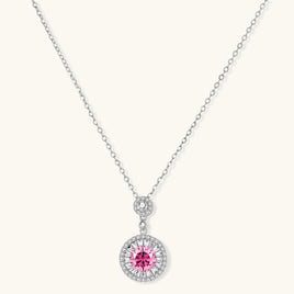 GRA Certified Pink Moissanite Diamond Pink Radiance Halo Necklace 925 Sterling Silver VVS1 | Olaty