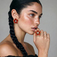 Painted Garden Ruby Bloom Stud Earrings | Olaty