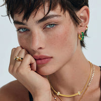 Vermeil Glow Emerald Huggie Hoops Earrings | Olaty