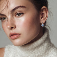 Blue Moissanite Spark Celestial Halo Drops Earrings | Olaty