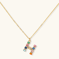 Rainbow zirconia H initial pendant necklace with gold tone chain | Olaty