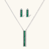 Emerald green and clear zirconia Jewelry Set with linear pendant necklace and matching earrings | Olaty