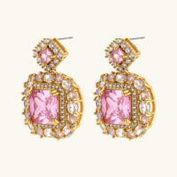 .Rose pink zirconia statement drop earrings with clear sparkling accents | Olaty