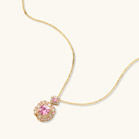 Rose pink zirconia pendant necklace with ornate clear stone accents | Olaty
