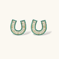 Jade green and champagne baguette zirconia horseshoe stud earrings | Olaty