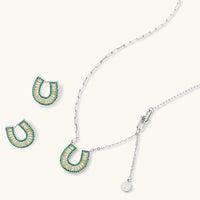 Jade green zirconia horseshoe Jewelry Set with pendant necklace and matching stud earrings | Olaty