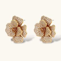 Golden Bloom dimensional floral statement earrings covered in Zirconia | Olaty
