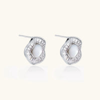 Radiant Pearl Halo stud earrings with freshwater pearls and crystal halo settings side view | Olaty