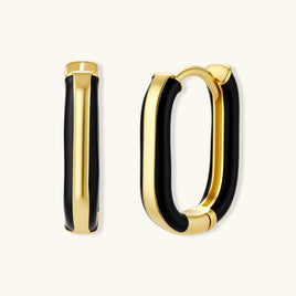 Contrast Hoop Earrings in 14K gold-plated sterling silver with sleek black accents | Olaty